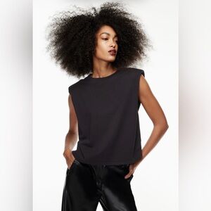 Babaton Aritzia Black Shoulder Pad Tank Top XS Boxy Fit Cotton EUC